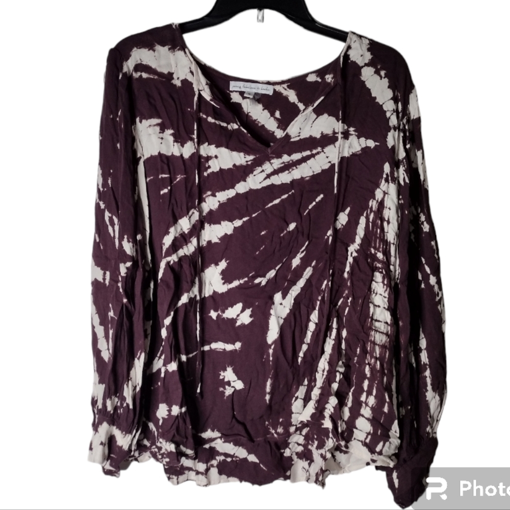 Young Fabulous & Broke dark purple and white tie-dyed rayon blouse Sz Small